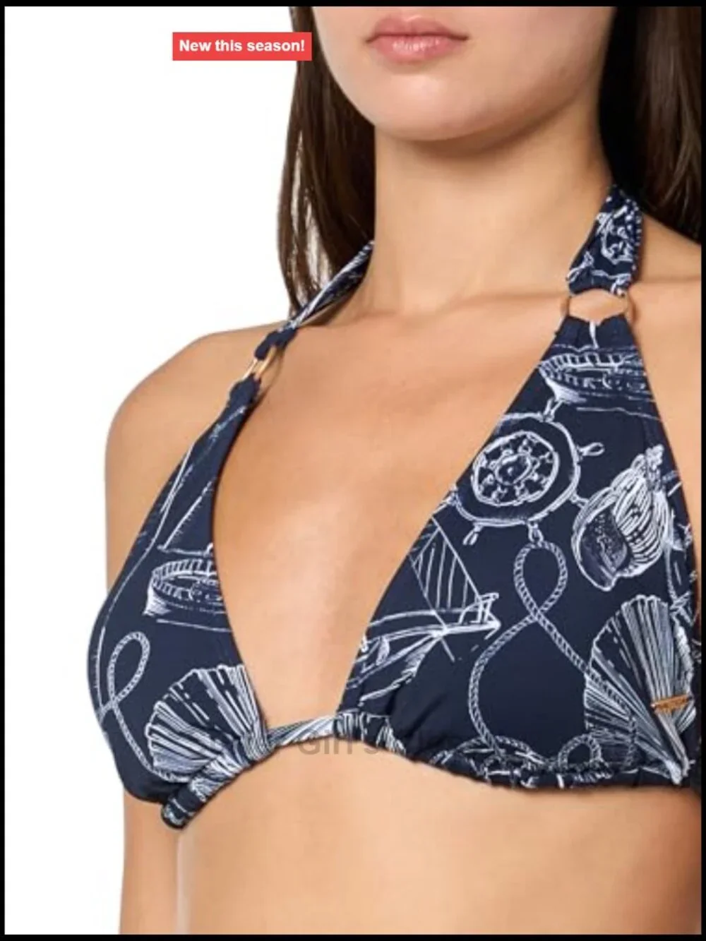 Bikini Top with Removable Pads, UPF 50+, Quick-Dry, Triangle V-Neck, Tie Back